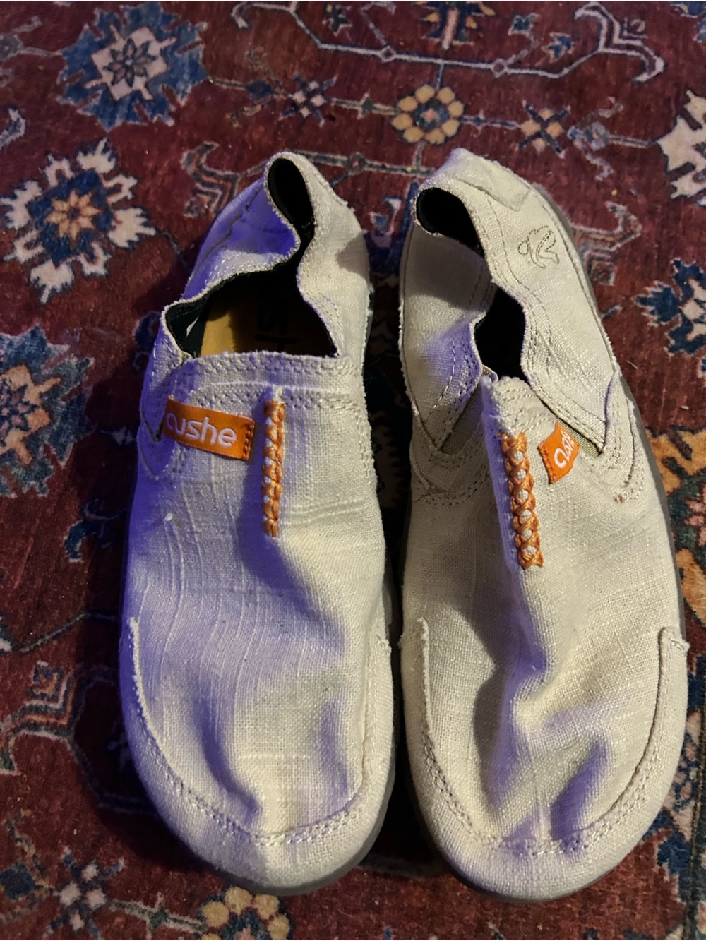 cushe White Canvas Slip-On Shoes with Orange Logo Tab